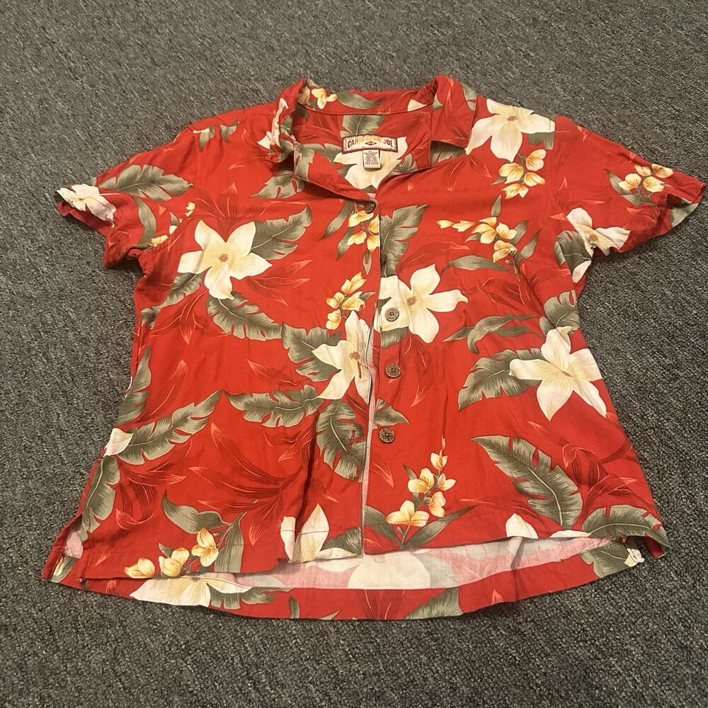Caribbean Joe Womens Sz XL Hawaiian Short Sleeve Blouse Floral Red